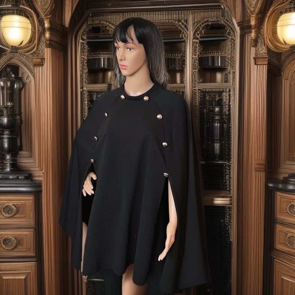 SHEIN All Black Poncho With Gold Button Detail